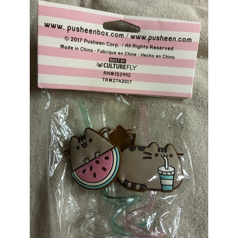 Pusheen the Cat 3 Silly Straw Set CultureFly 2017 Pusheen Box Reusable Straws